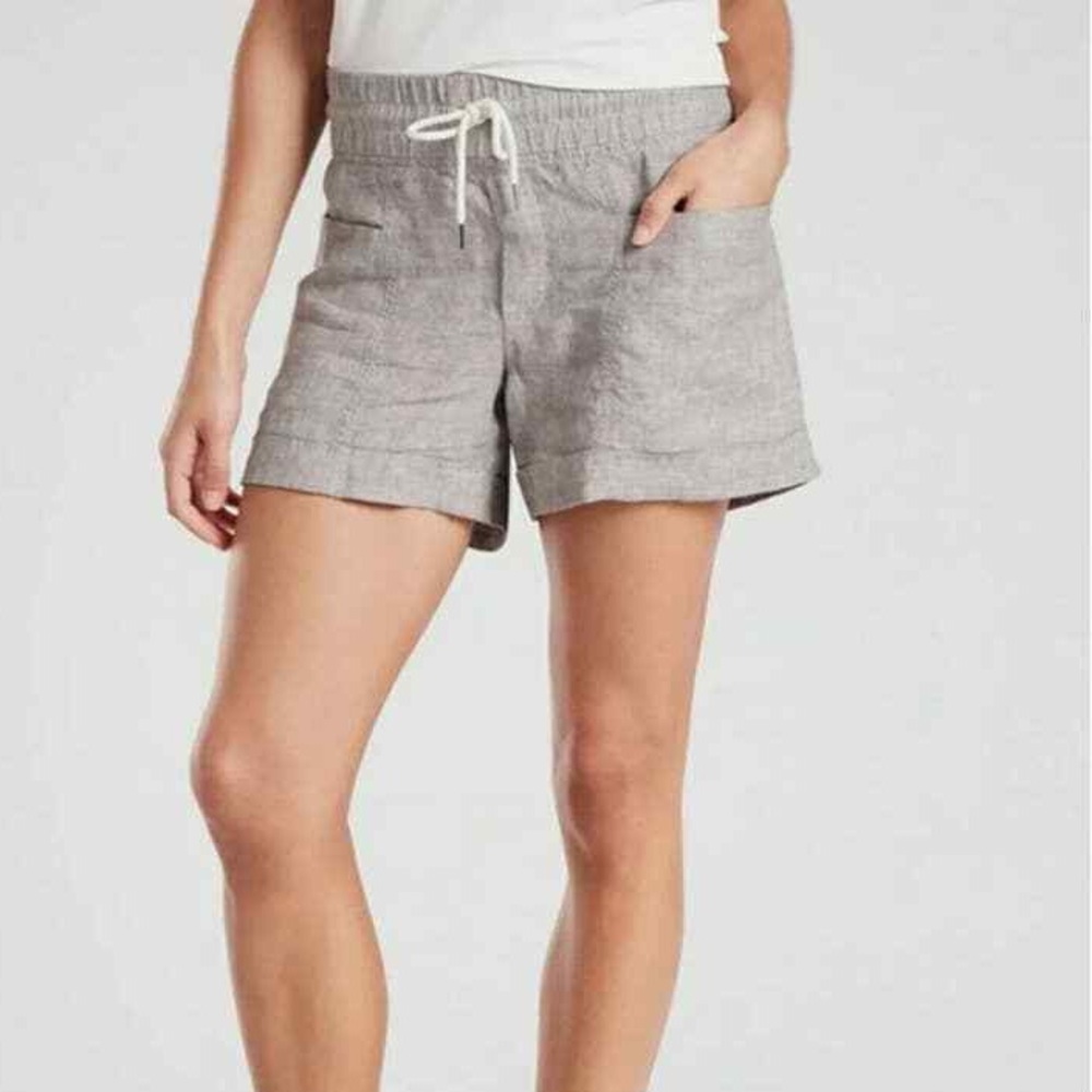 Athleta Osprey Grey Cabo Linen 4” Elastic Waist Casual Sporty Shorts Size 4